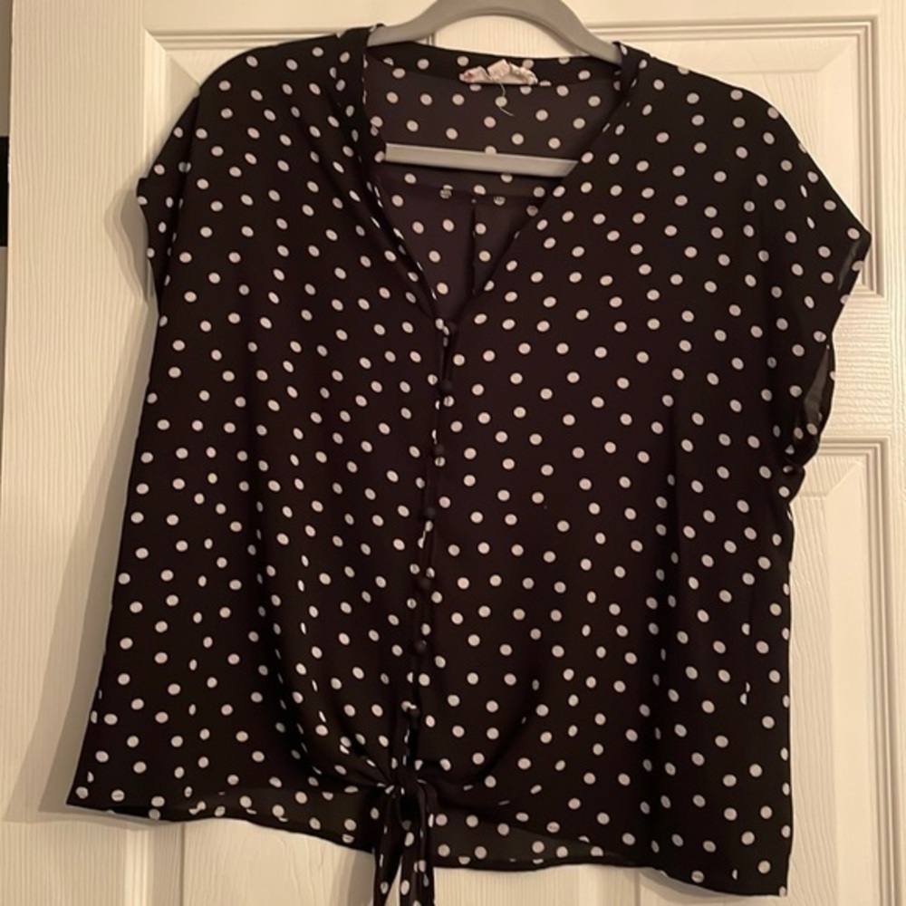 Polkadot Blouse Large Black White